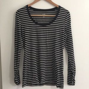 Black Striped Long Ruched Sleeve Top